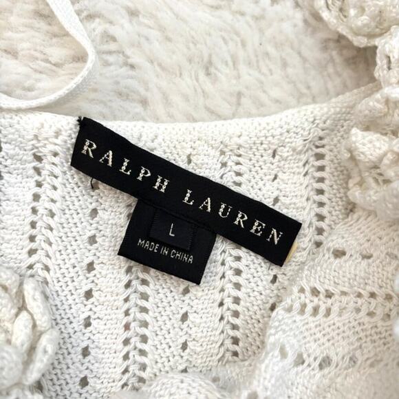 Ralph Lauren Black Label Rare Y2K Crochet Flower-Embellished Top Size Large - Picture 4 of 7